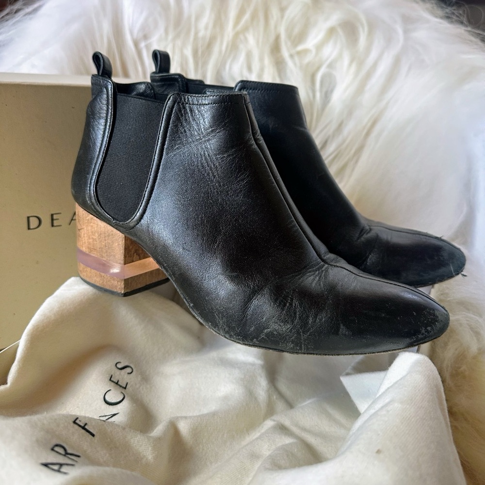 Dear Frances Black Leather Ankle Float Boots 37